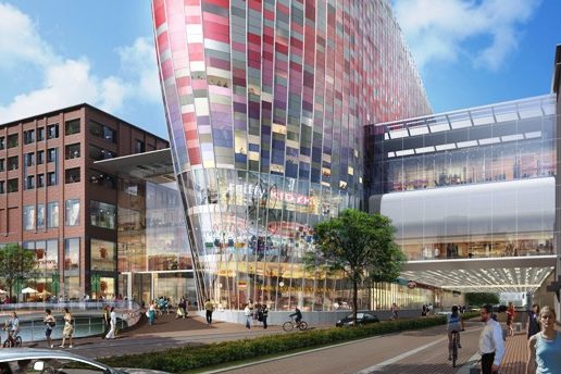 Het nieuwe Hoog Catharijne met in het midden het opgeleverde Poortgebouw