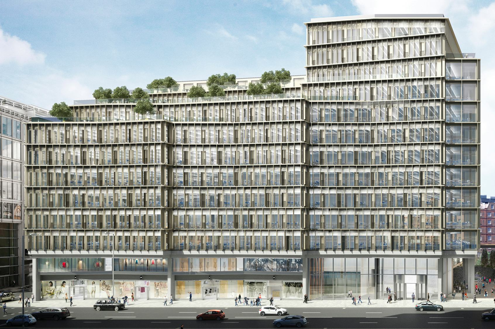 Het zogenaamde Zig Zag-gebouw in Londen Victoria