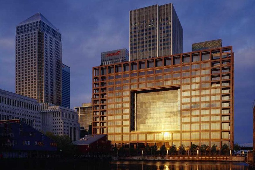 Zakendistrict Canary Wharf in Londen.