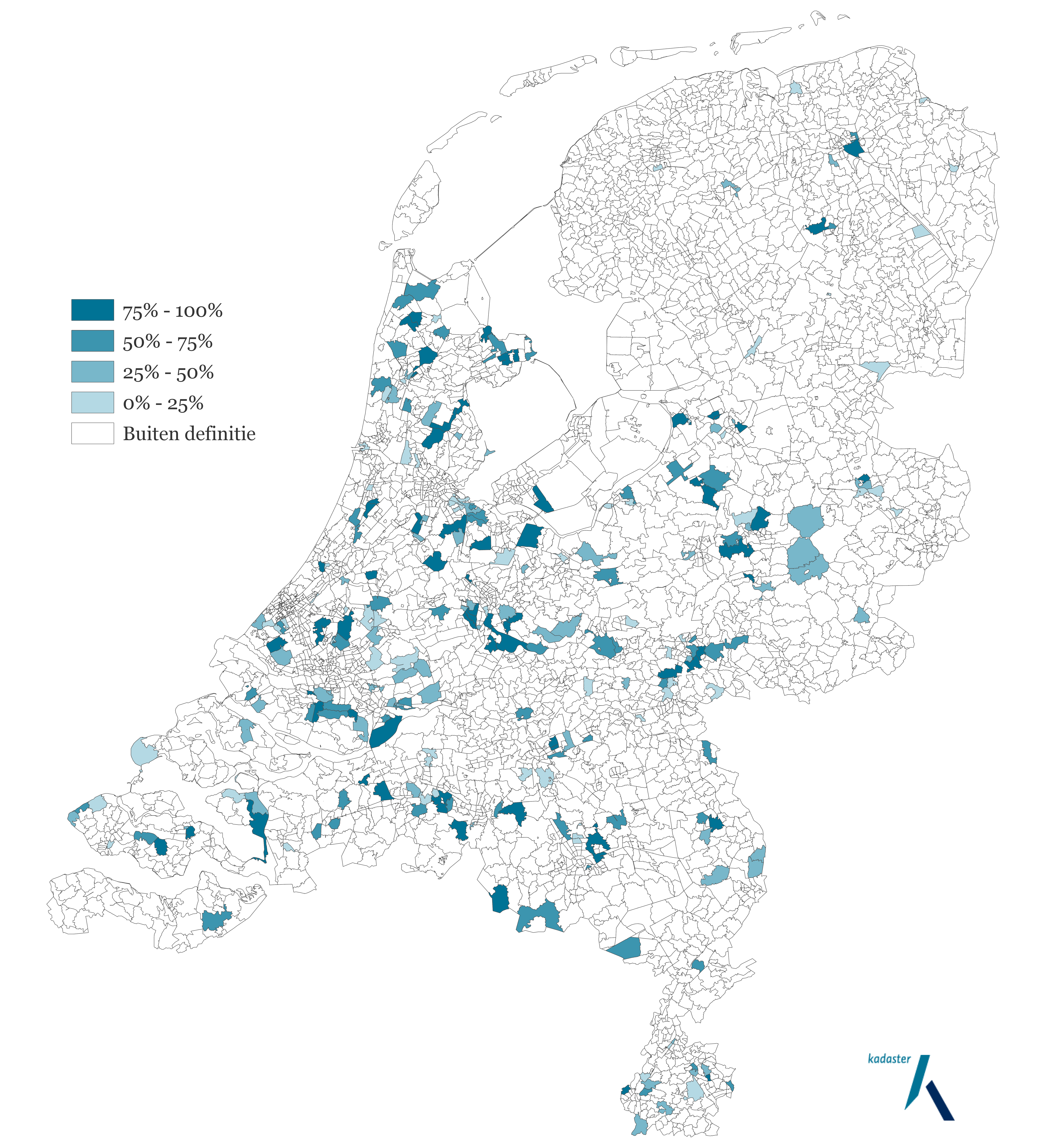 Figuur 2 - Grondbezit BPD naar postcodegebied. Bron: Kadaster/Vastgoedmarkt