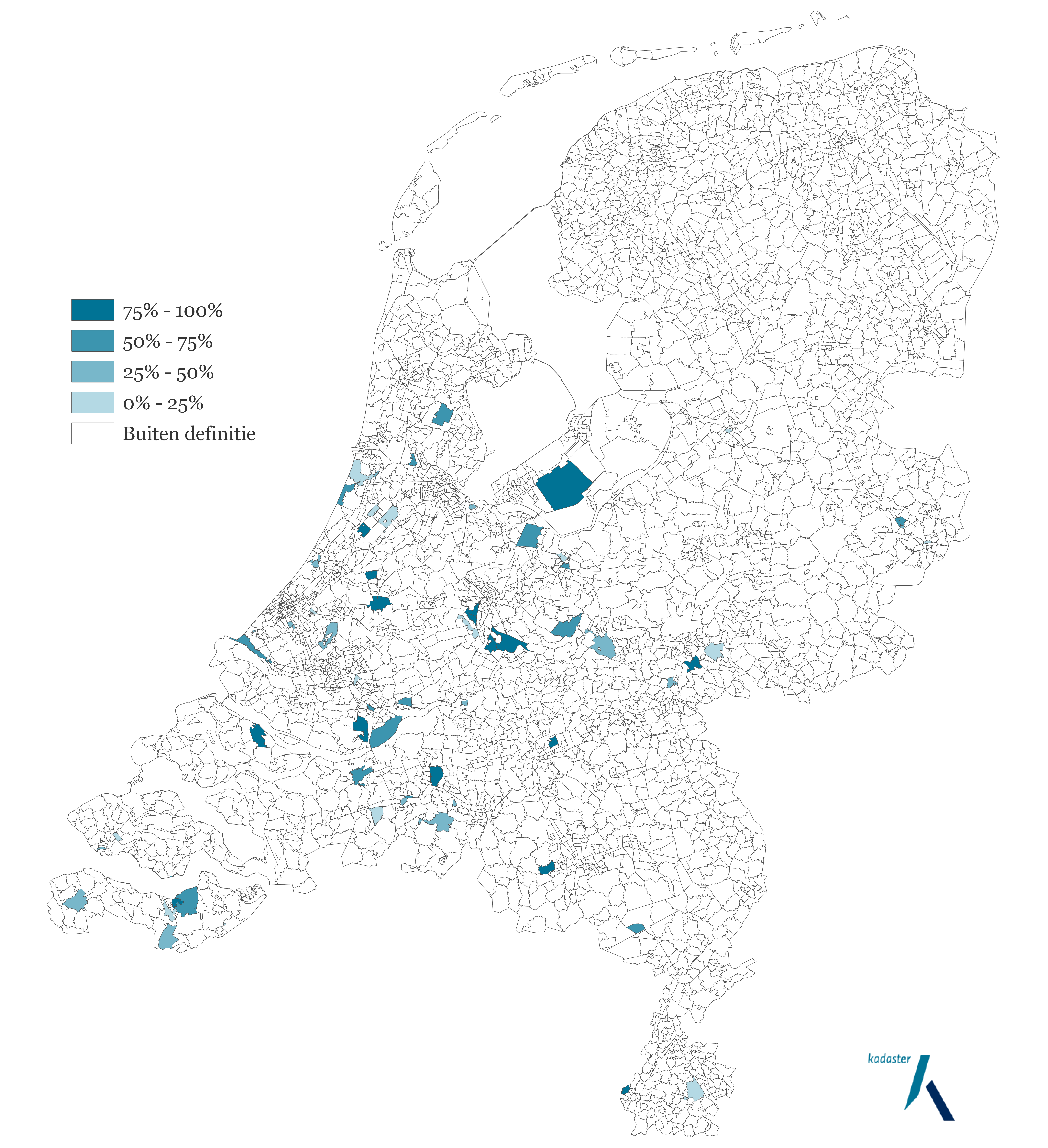 Figuur 4 - Grondbezit AM naar postcodegebied. Bron: Kadaster/Vastgoedmarkt