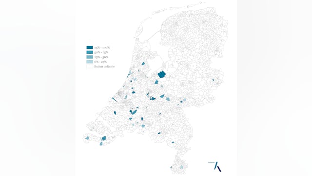 Figuur 4 - Grondbezit AM naar postcodegebied. Bron: Kadaster/Vastgoedmarkt