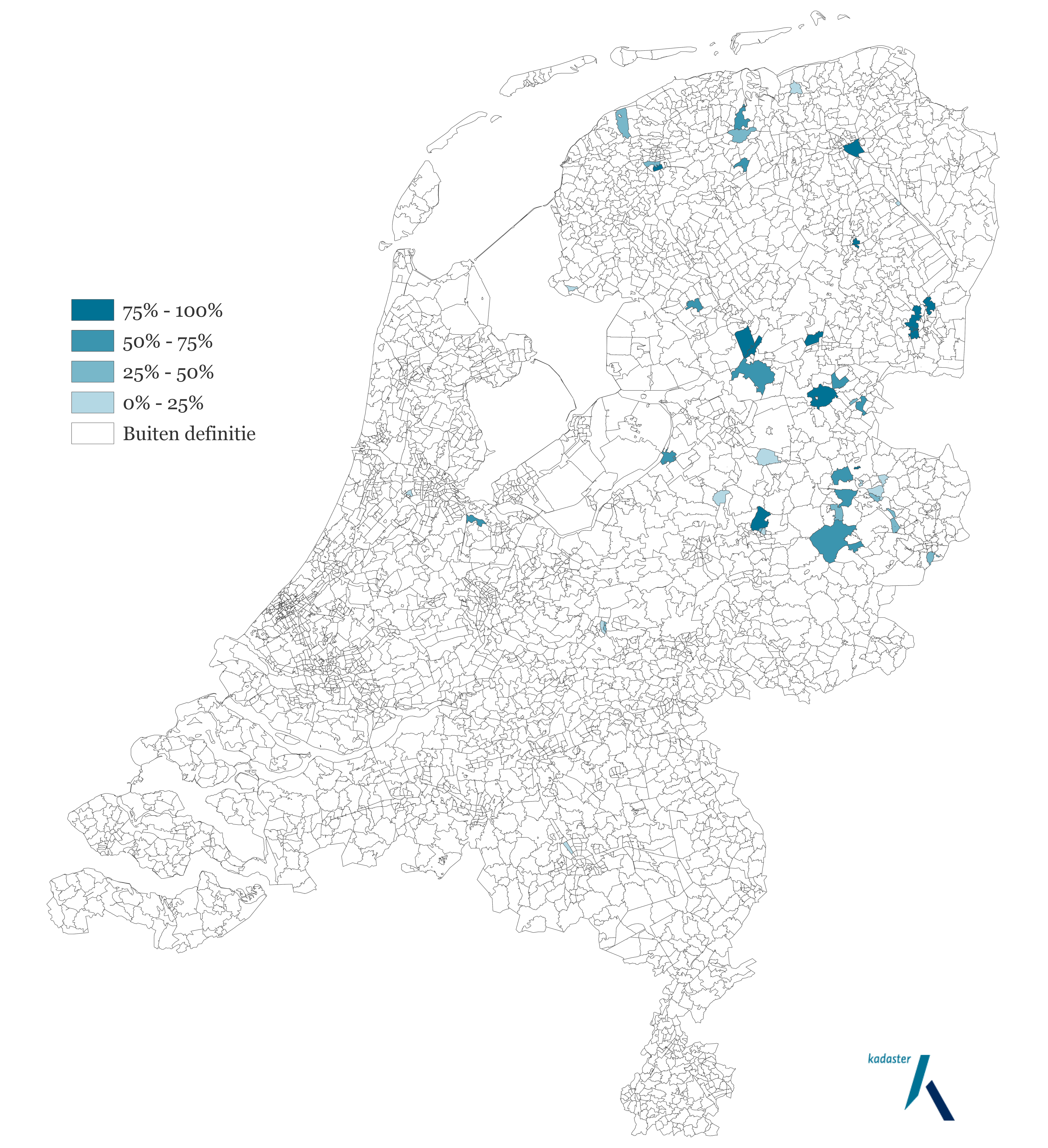 Figuur 7 - Grondbezit Megahome naar postcodegebied. Bron: Kadaster/Vastgoedmarkt