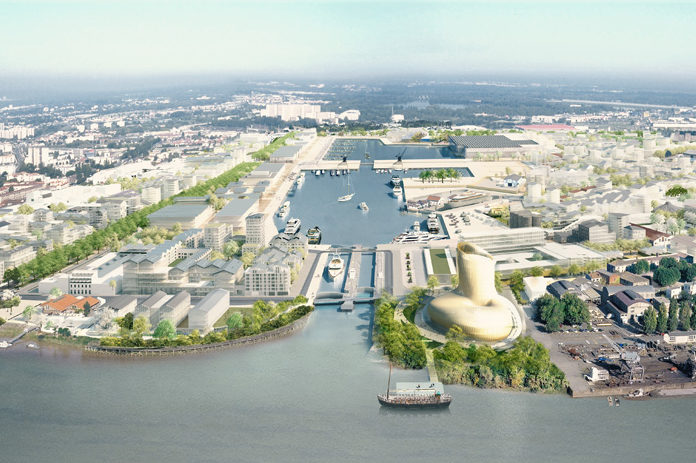 Een artist impression van de toekomstige invulling van de Bassins à Flots in Bordeaux. 