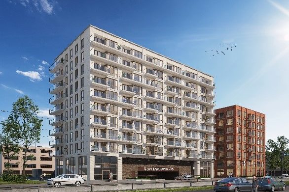 Impressie van de te bouwen complexen aan het Leeghwaterplein in Den Haag