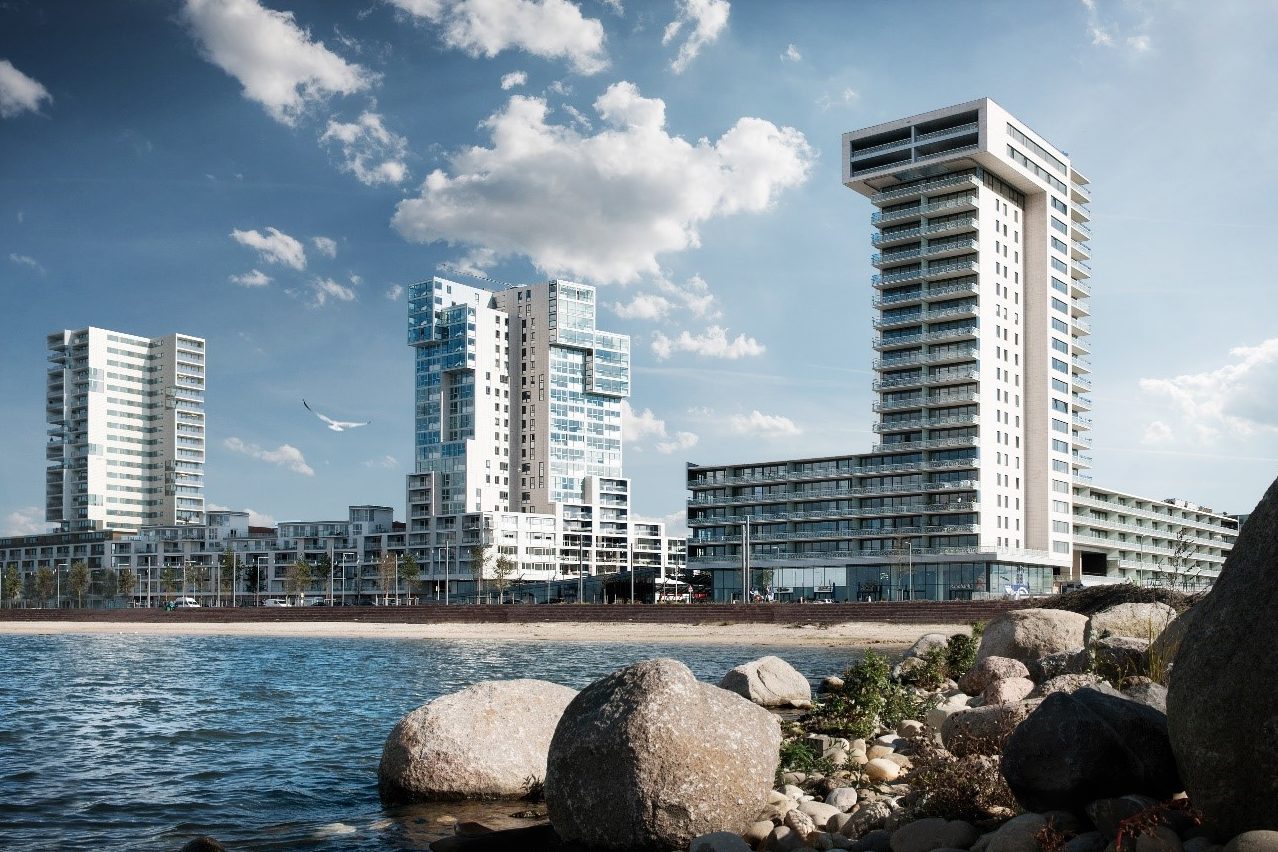 Overzicht Newport Nesselande met rechts de artist impression van de Kopenhagen