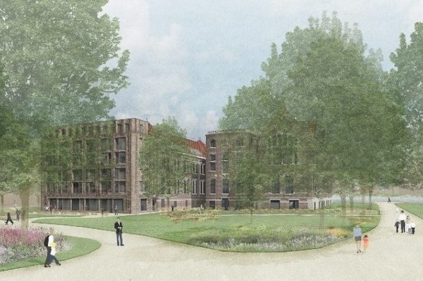 Impressie van het toekomstige Pillows Hotel aan de rand van het Oosterpark in Amsterdam