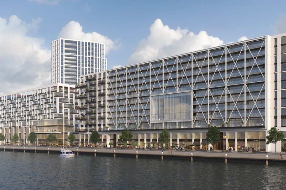 Een impressie van het toekomstige hotel- en appartementengebouw aan de Rijnhaven in Rotterdam