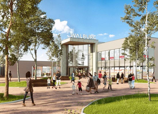 Een artistieke impressie van het bijna opgefriste winkelcentrum walburg in Zwijndrecht