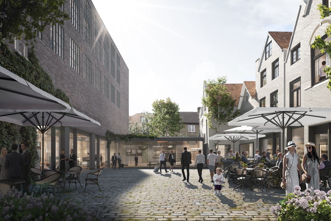 Impressie eind 2019 van het toekomstige Lindershof in Dordrecht, wat een combinatie van wonen, winkelen en horeca moest worden.  Het hotel is door corona gecanceld door eigenaar Kroonenberg Groep.
