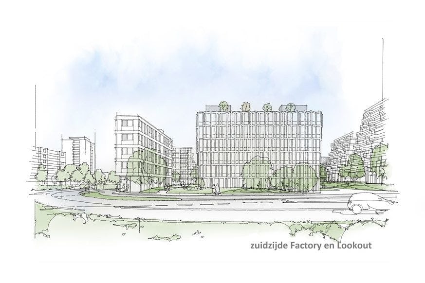Impressie van de herontwikkeling van het hoofdgebouw op het Fluorterrein in Haarlem
