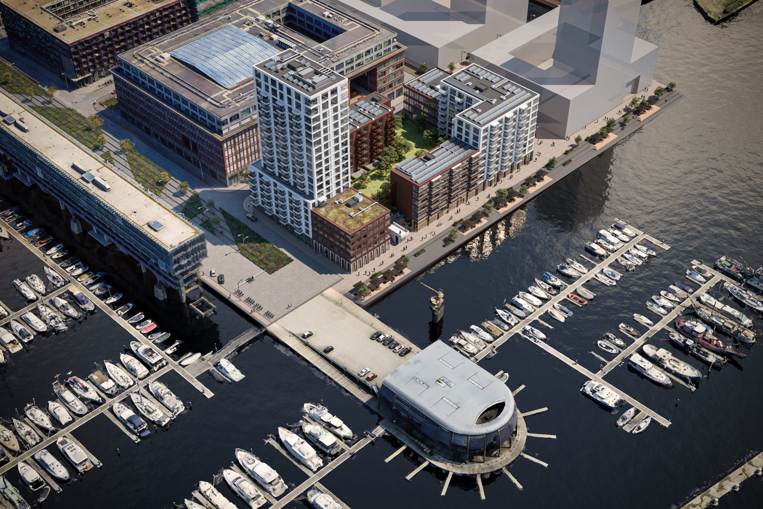 Appartementen op de voormalige scheepswerf van NDSM in Amsterdam-Noord. 