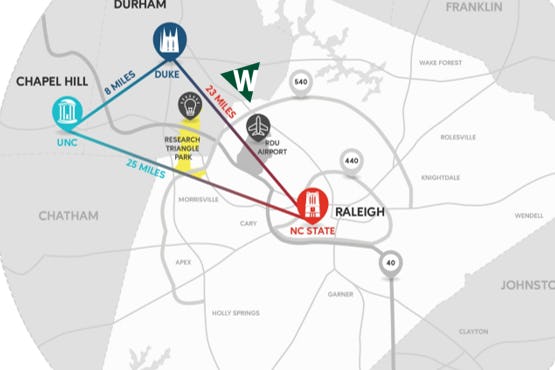 Het Research Triangle Park bij het Amerikaanse Raleigh