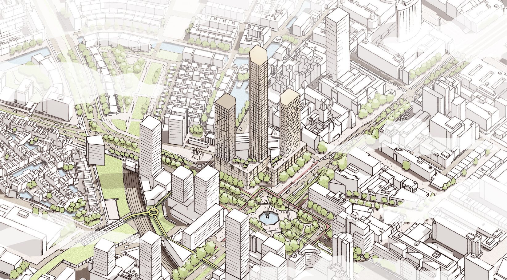 Red Company wil het centrum van Rotterdam verdichten met drie nieuwe woontorens aan het Hofplein (project Rise). 