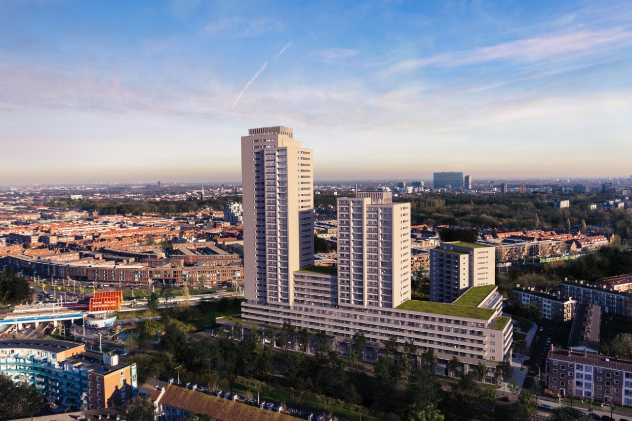 Impressie van woongebouw Levels in Den Haag.