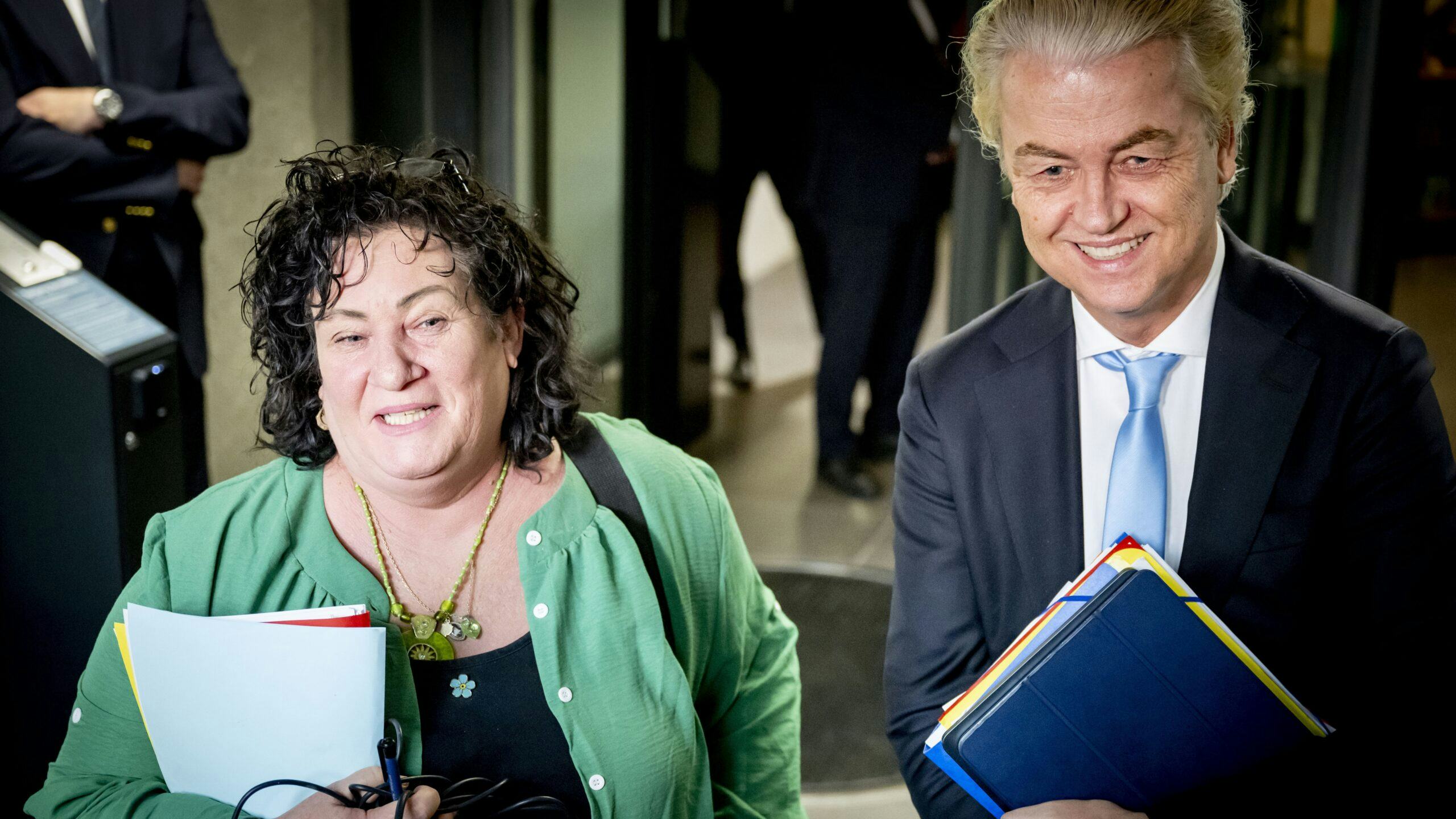 Geert Wilders (PVV) en Caroline van der Plas (BBB) na afloop van de formatiegesprekken. Foto: ANP / Robin Utrecht
