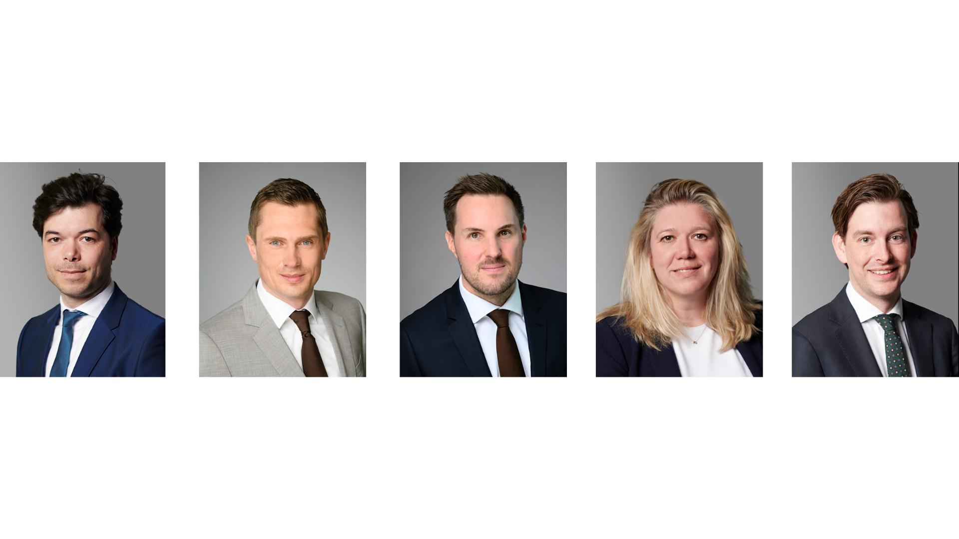 V.l.n.r.: Marco d'Hulst, Maikel van Dijk, Fabian Pouwelse, Evelien Ravesteijn en David Vos.