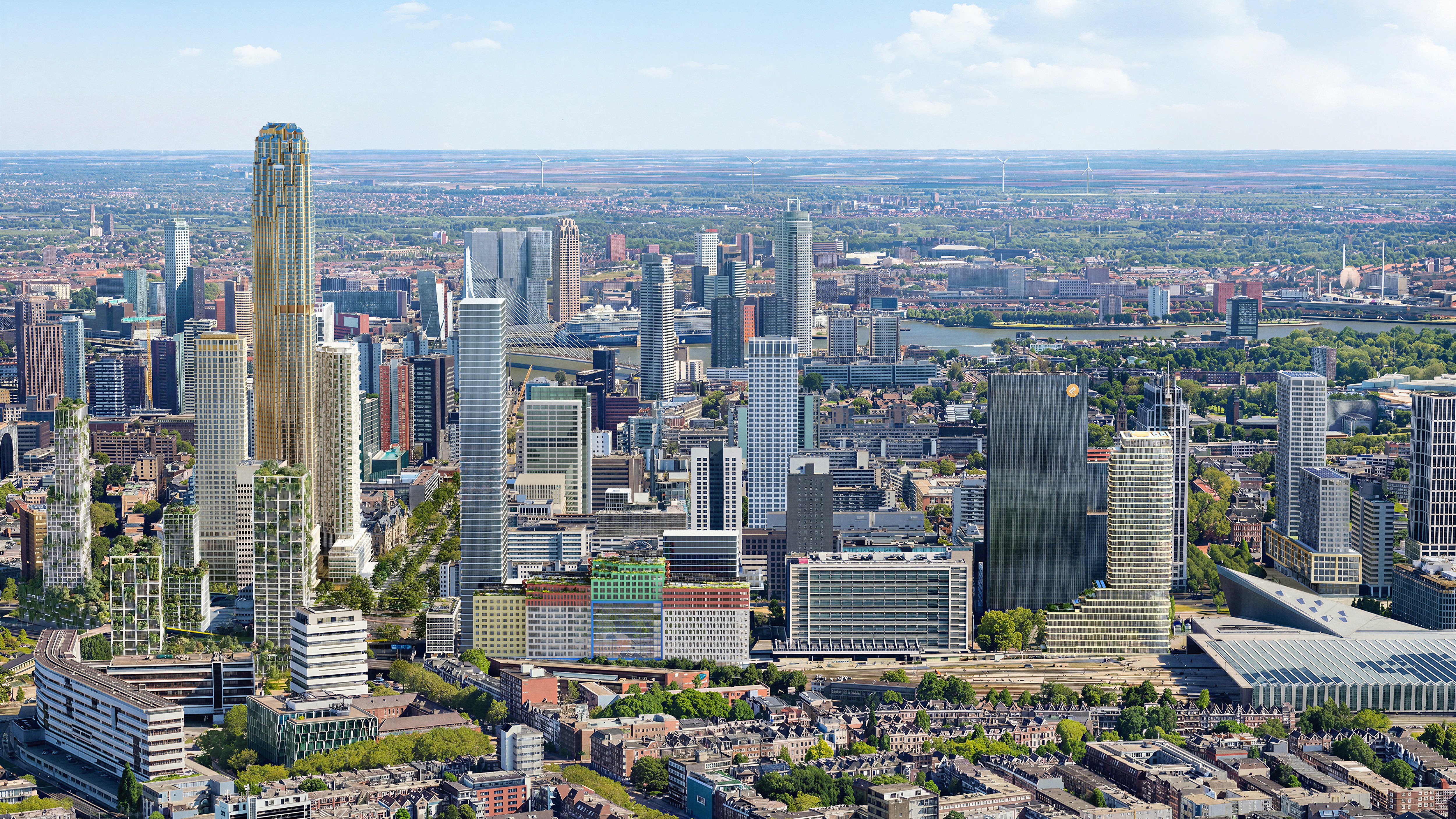 Een visualisatie van de nieuwe skyline van Rotterdam.